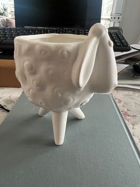 White Ceramic Sheep Planter - Home Art Decorative Accent